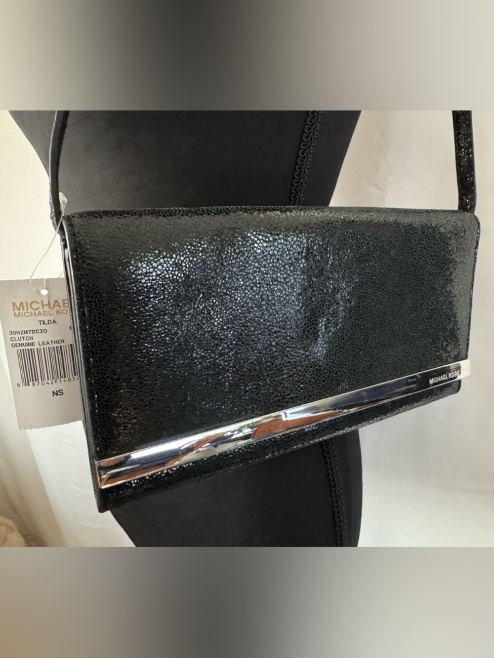 NWT Michael Kors Tilda Black Genuine Leather Clutch Bag Silver Hardware - Picture 2 of 9